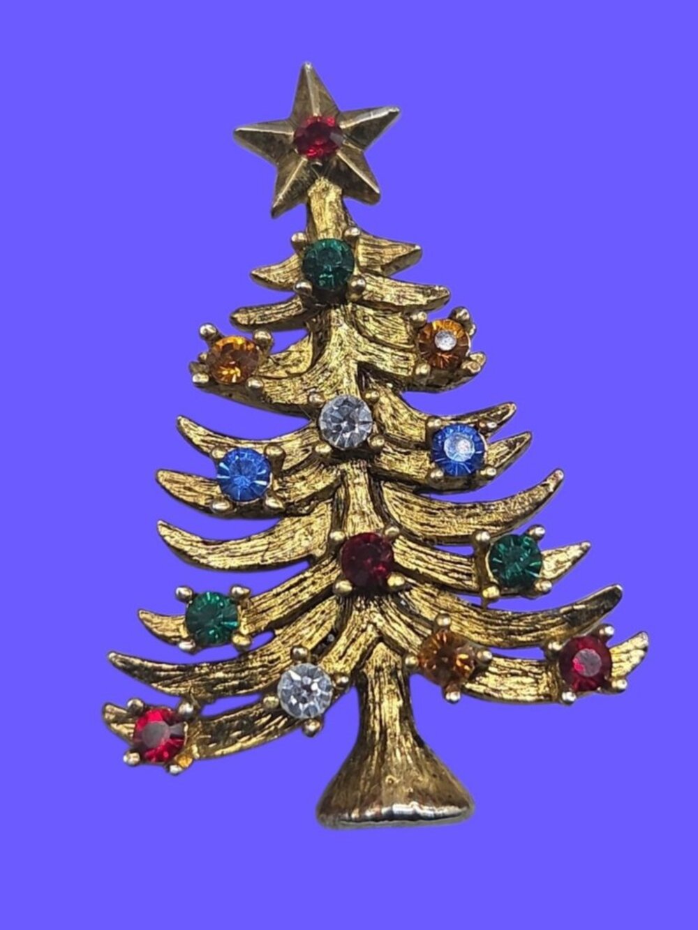 Vintage Eisenberg Ice Christmas Tree Brooch Gold Tone Multi-Color